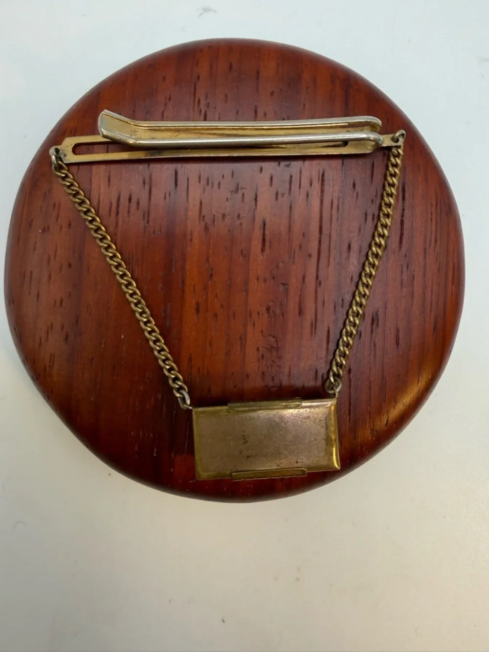 Vintage Kreisler Craft Tie Clip Chain Red Blue Enamel Articulated